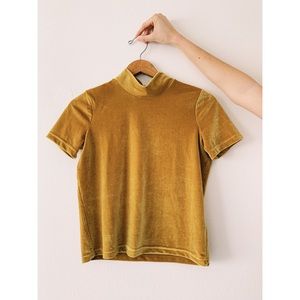 Mustard yellow velvet mock neck size XS
